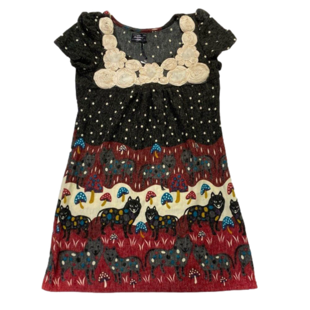 NWT Indulgence London Babydoll Short Sleeve Sweater Dress -“In the woods” -Small